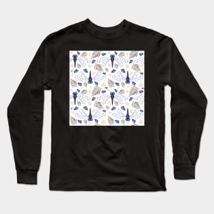 Blue Dragonfly and Leaf Pattern on White Long Sleeve T-Shirt